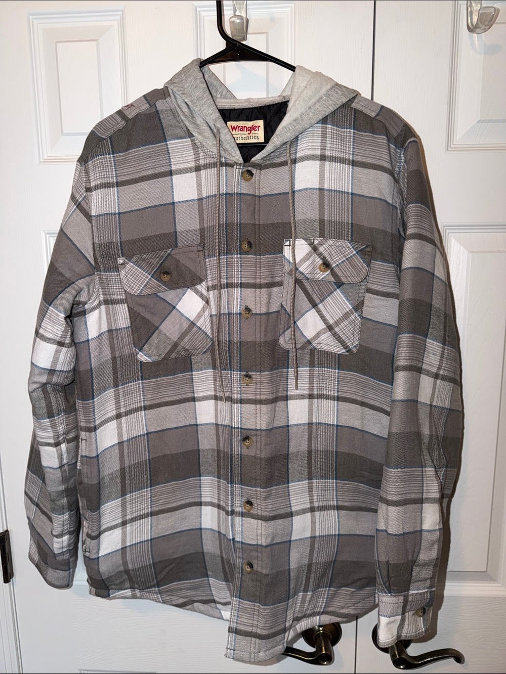 Wrangler Men's Gray Plaid Hooded Shirt Jacket